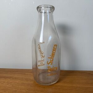 Vintage Schierers Dairy Peoria IL Glass Milk Bottle Orange Ice Cream 9.5"